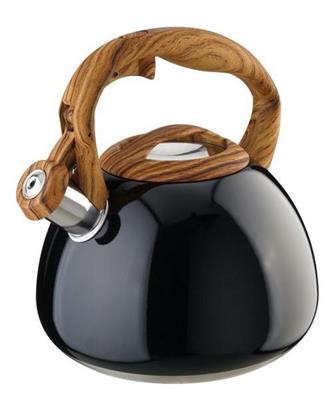 Bollitore fischio 3lt nero manico effetto legno per induzione 013791