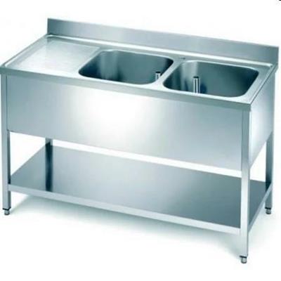 Lavatoio inox SB5/14 cm.140x70x85h 2V+Gsx con ripiano di fondo