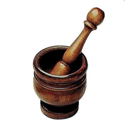 Mortaio in legno color noce d.21cm h.16cm con pestello  84003