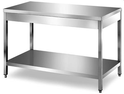 Tavolo inox cm.140x70x85h con ripiano di fondo