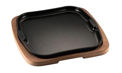 Piatto a servire ghisa quadro con vassoio in legno cm.29x29 04850290